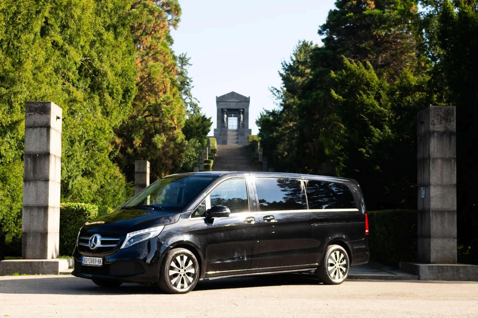 Mercedes-Benz V-Class viewed from the front and side.